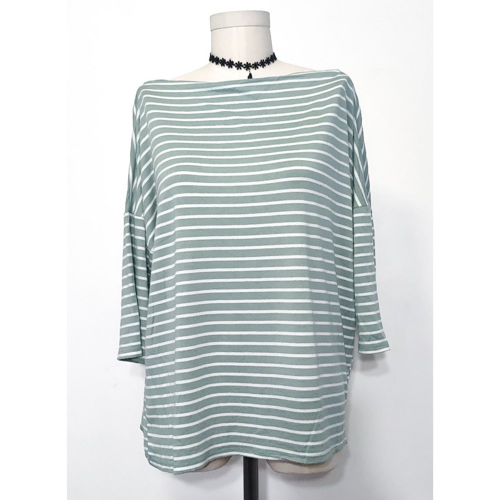 Mint Green Striped Boat Neck Top